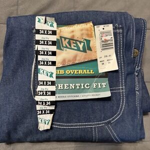 Vintage Key Denim Bib Overalls NWT 34x34 Carpenter Workwear USA Cotton